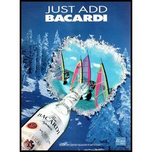 1995 Bacardi Run Vintage Print Ad Wind Surfing Caribbean Snow Covered Trees Art